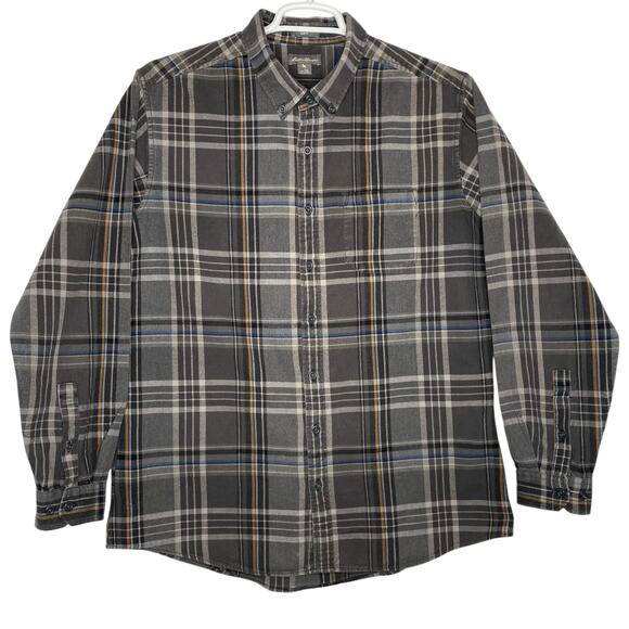 Eddie Bauer Plaid Flannel Shirt Gray Slim Fit Button Up Mens XL Tall Grunge - Picture 2 of 11